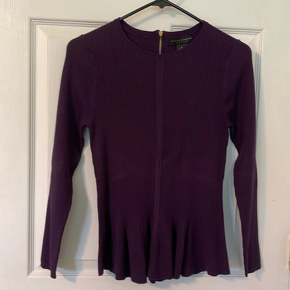 Purple Stretchy long sleeve top with Peplum bottom, PL, NWT - Picture 3 of 7
